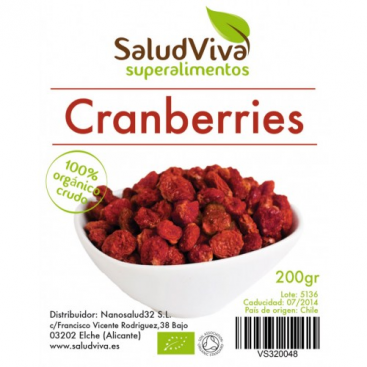 Cranberries (bayas arándano rojo) 200 grs. Salud Viva