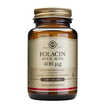Folacín (Ácido fólico) 400 mcg. Vitamina B9. 250 comprimidos, Solgar